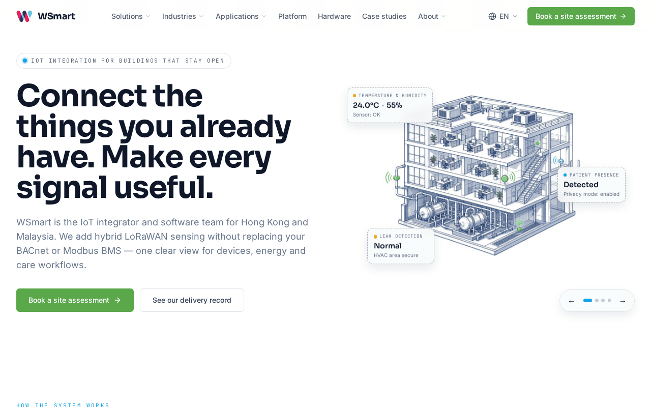 WSmart IoT platform homepage used for TNBES BMS / IoT deployment
